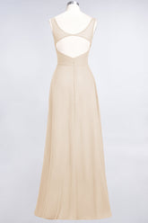 Chic Chiffon V-Neck Straps Ruffle Affordable Bridesmaid Dresses with Open Back-27dress